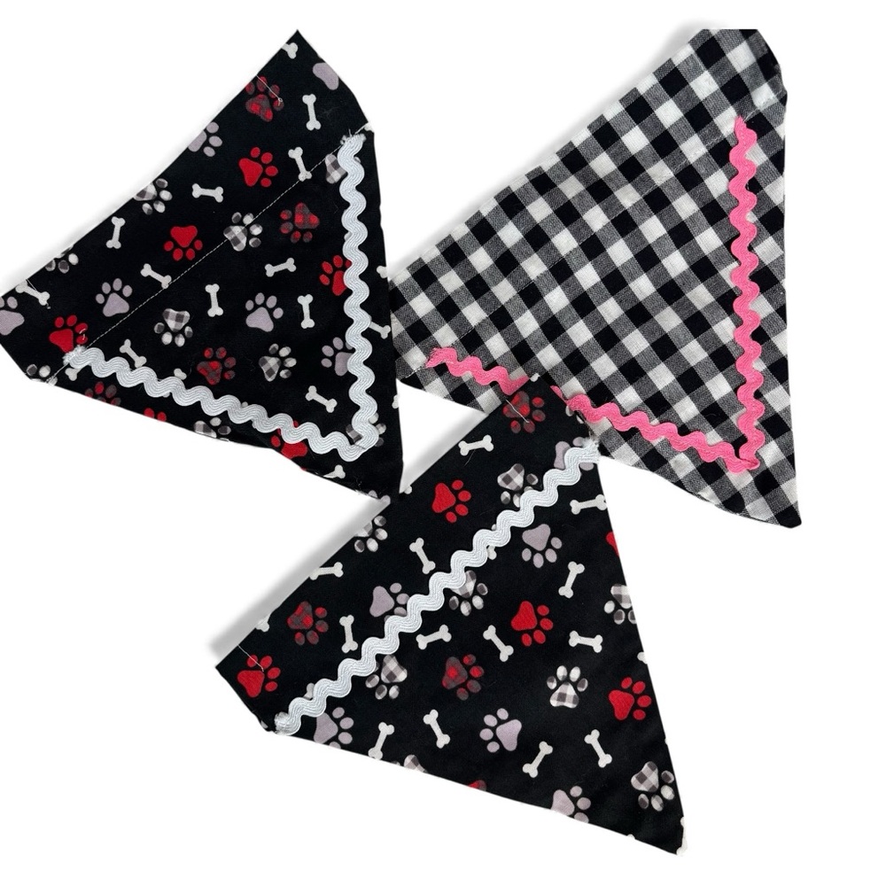 Handmade Christmas Dog Collar Bandanas Set of 3 – Size Small 8"x7"